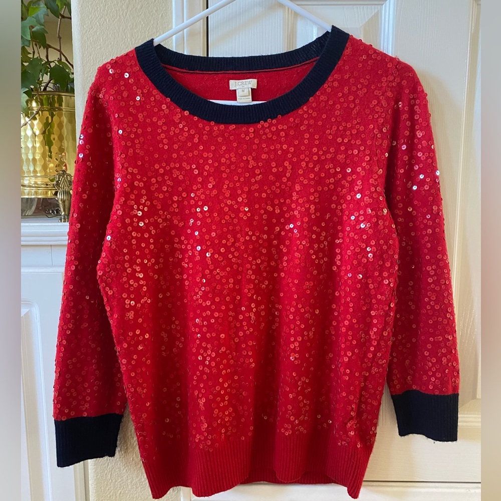 J.Crew rich red sequin wool blend sweater
